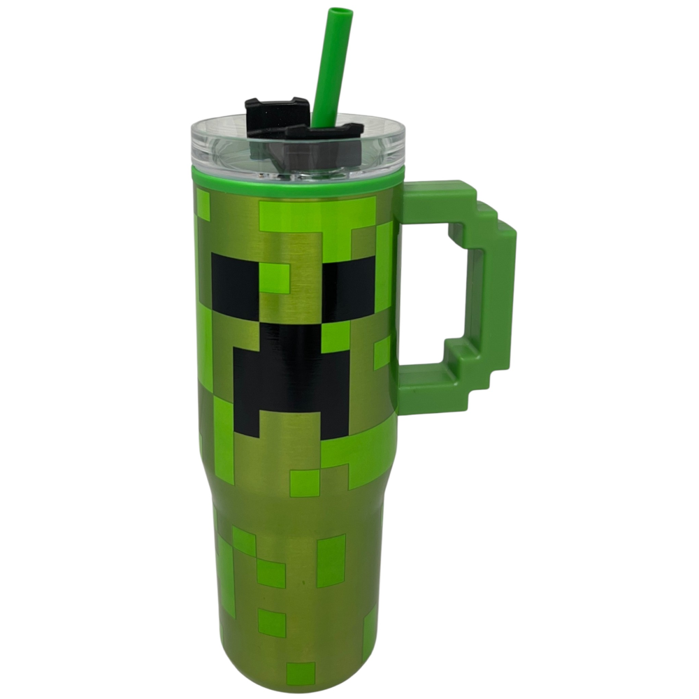 Bicchiere Termico con Cannuccia Minecraft Manico 3d 770 Ml Bpa Free - 86680