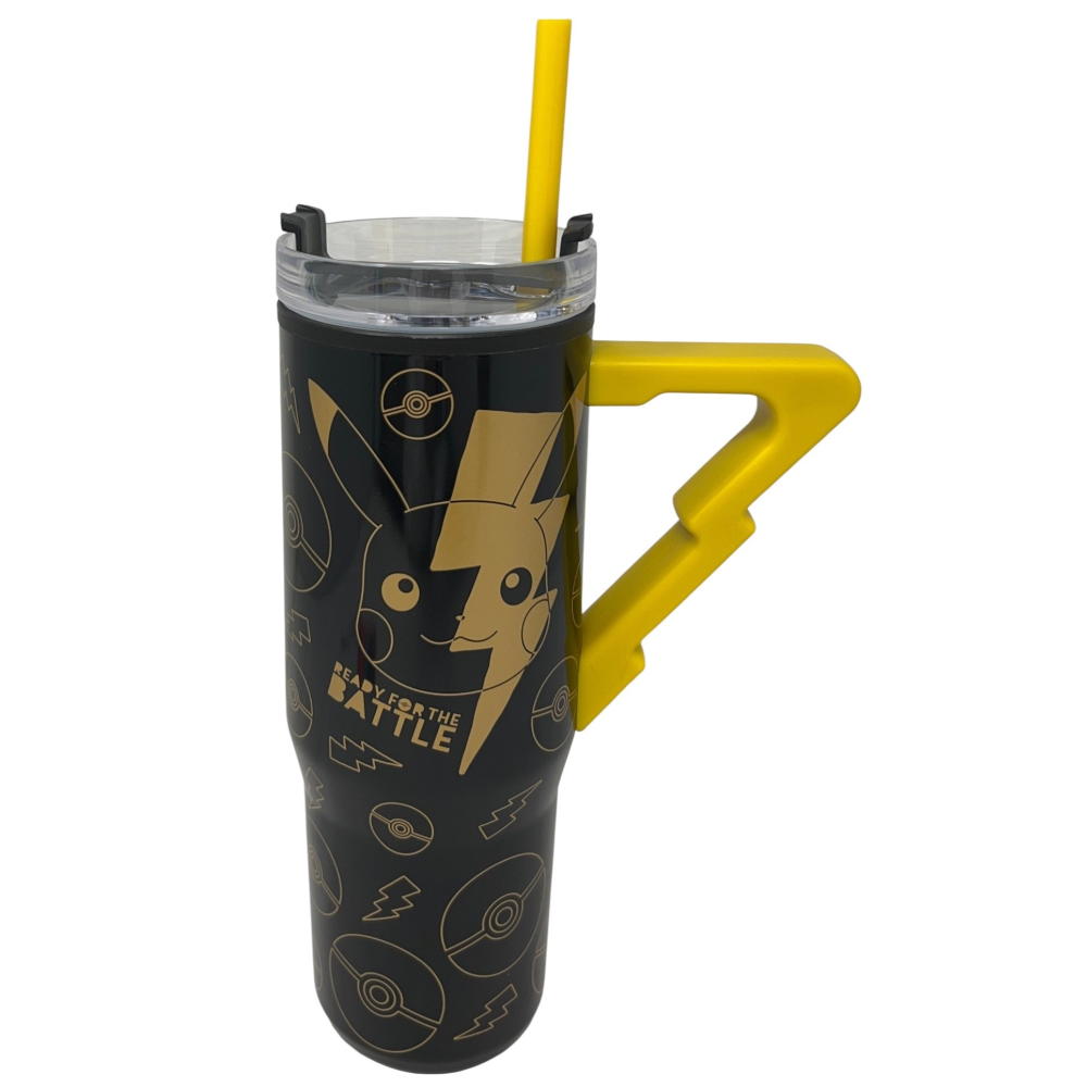 Bicchiere Termico con Cannuccia Pikachu Pokemon Manico 3d 770 Ml - 86682
