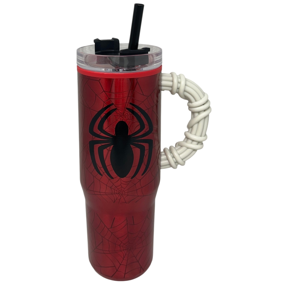 Bicchiere Termico con Cannuccia Spiderman MARVEL Manico 3d 770 Ml - 86683