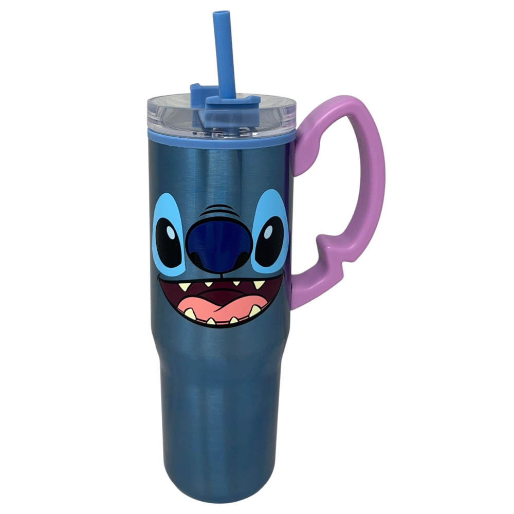 Bicchiere Termico con Cannuccia Stitch DISNEY Manico 3d 770 Ml - 86684