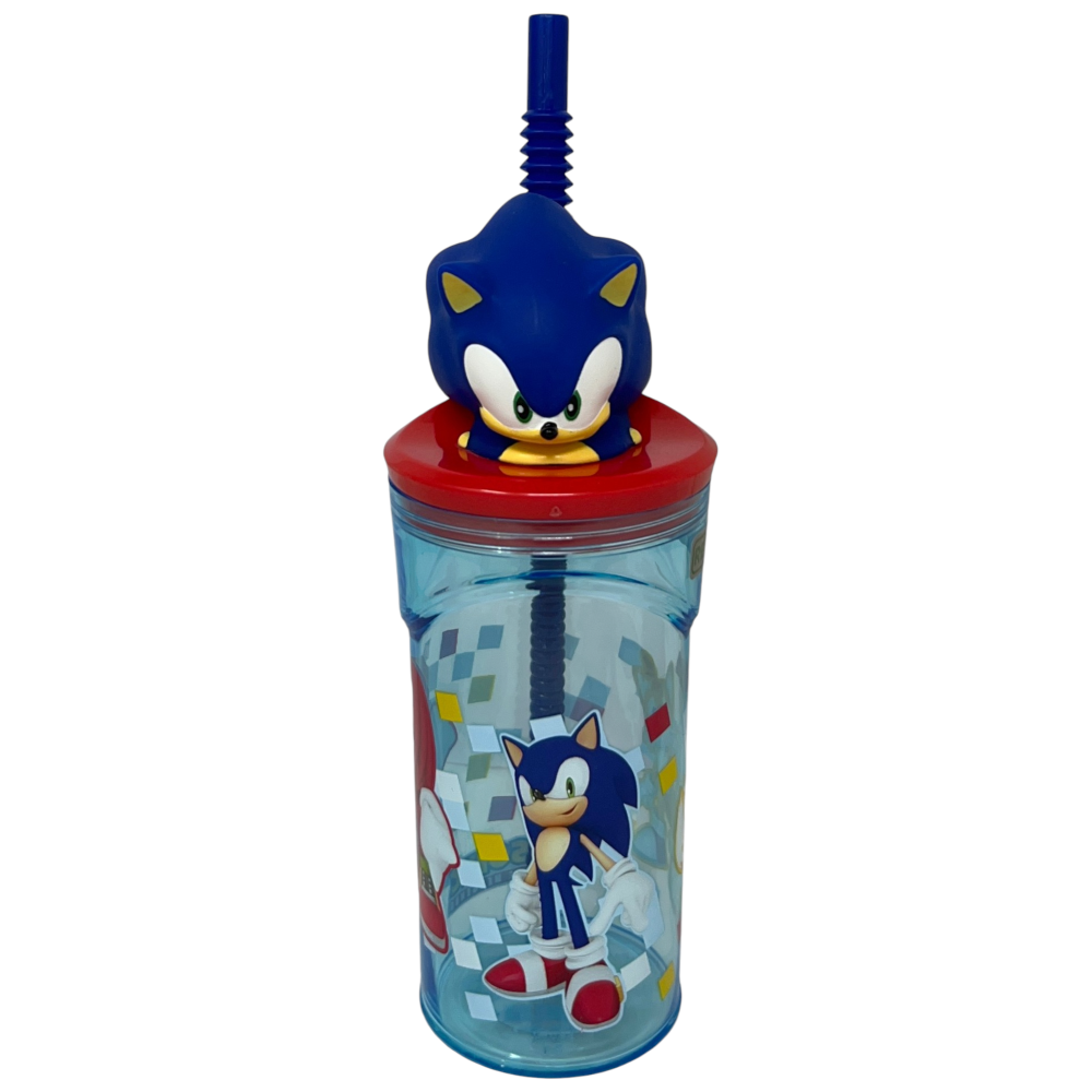 Bicchiere con Cannuccia Sonic Personaggio 3d 360 Ml Bpa Free - 86693