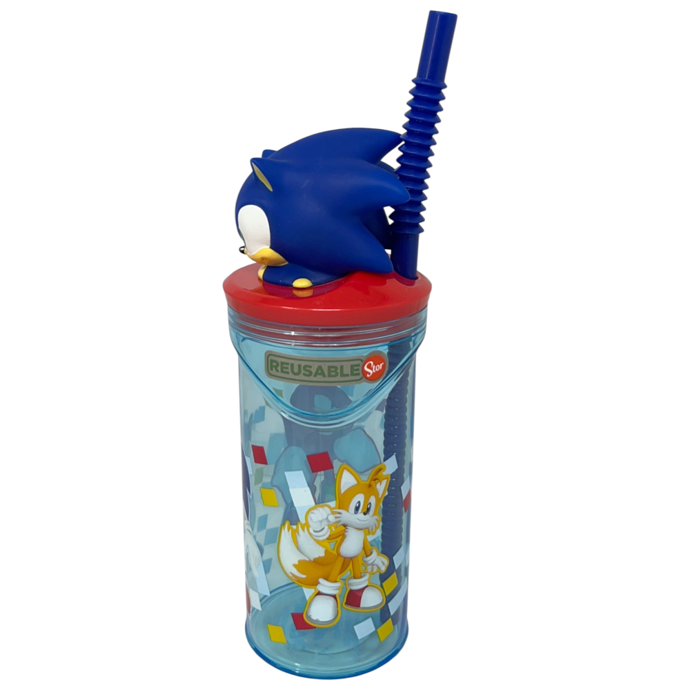 Bicchiere con Cannuccia Sonic Personaggio 3d 360 Ml Bpa Free - 86693