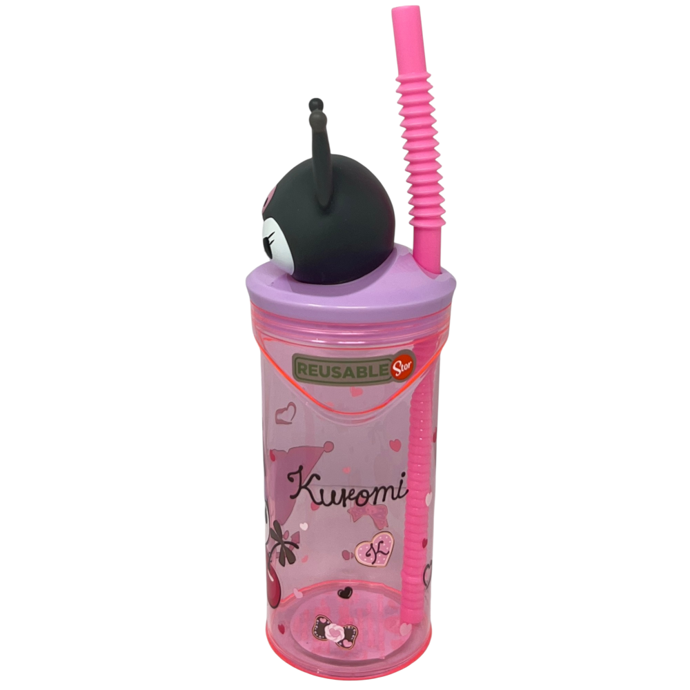 Bicchiere con Cannuccia Kuromi Sanrio Personaggio 3d 360 Ml Bpa Free - 86694