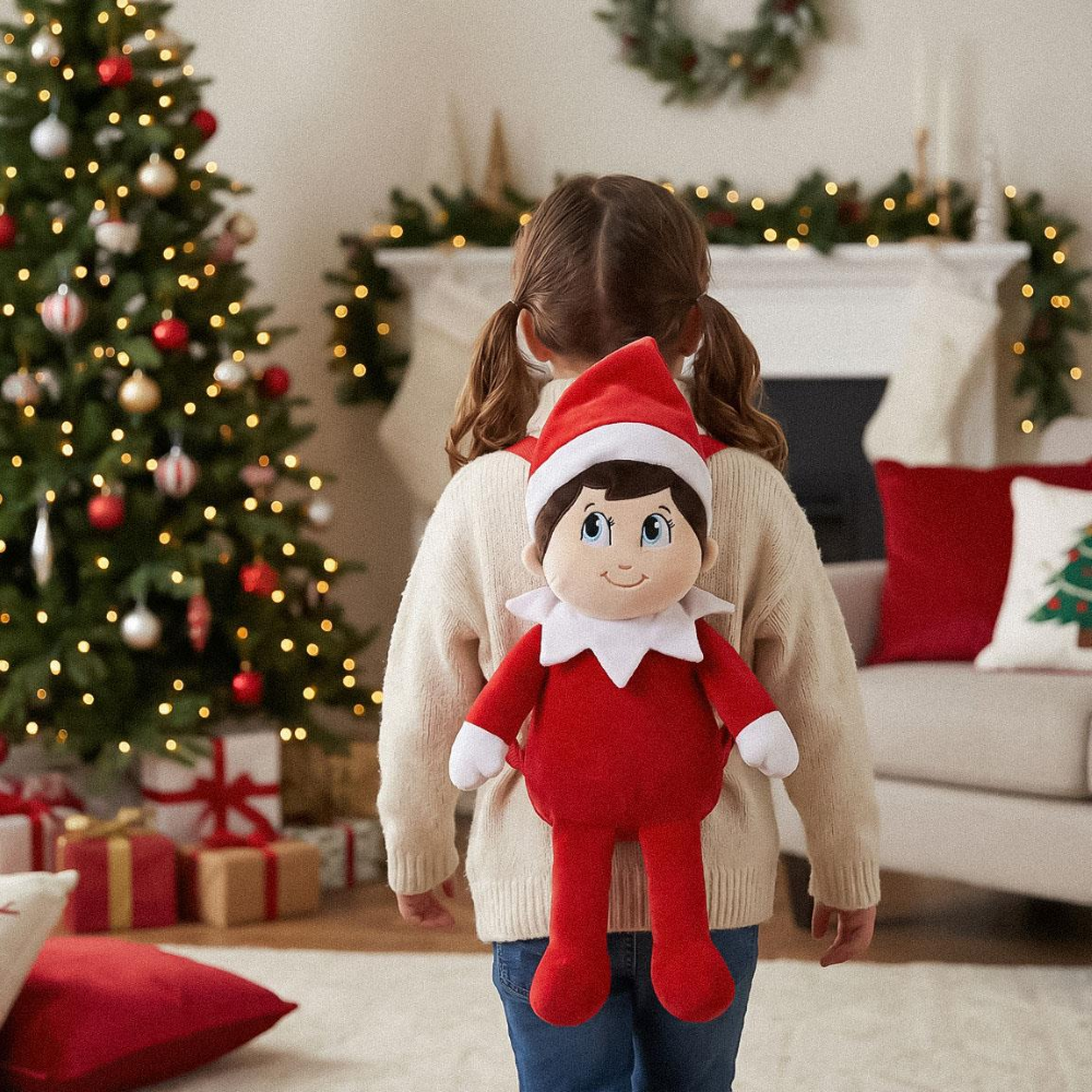 Zainetto in Peluche Elfo Natale con Spallacci Regolabili Accessorio da Passeggio Bambini- 6359