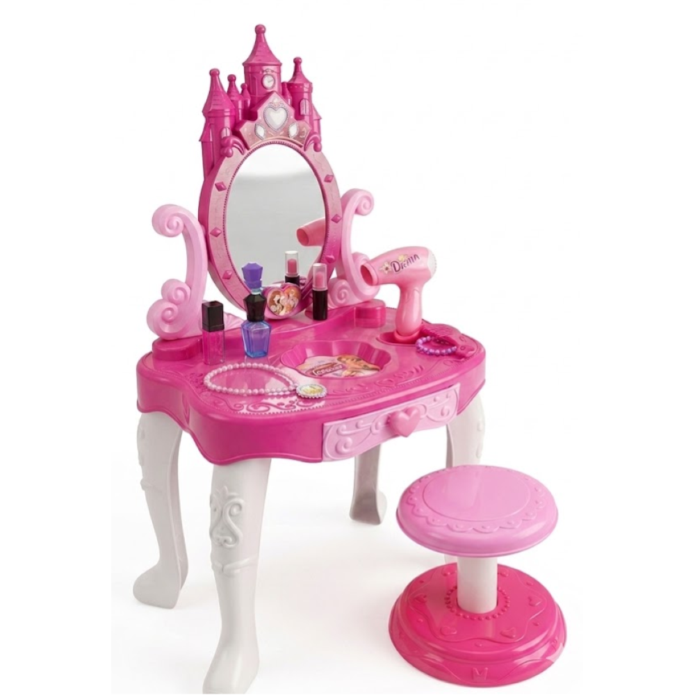 Specchiera con Luci e Suoni Tavolino Sgabello Gioielli in Confezione Regalo - Toy0273