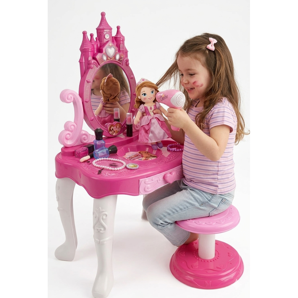 Specchiera con Luci e Suoni Tavolino Sgabello Gioielli in Confezione Regalo - Toy0273