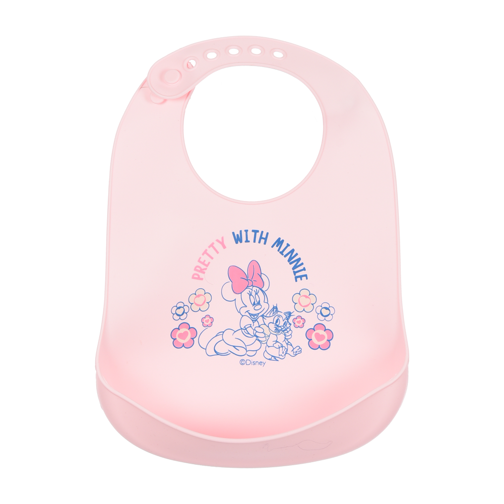 Bavetto Minnie DISNEY Bavaglino in Silicone 30 X 23 CM con Tasca Raccogli Briciole per Bambini - Ez09003