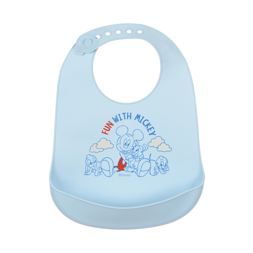 Bavetto Topolino DISNEY Bavaglino in Silicone 30 X 23 CM con Tasca Raccogli Briciole per Bambini - Ez09010