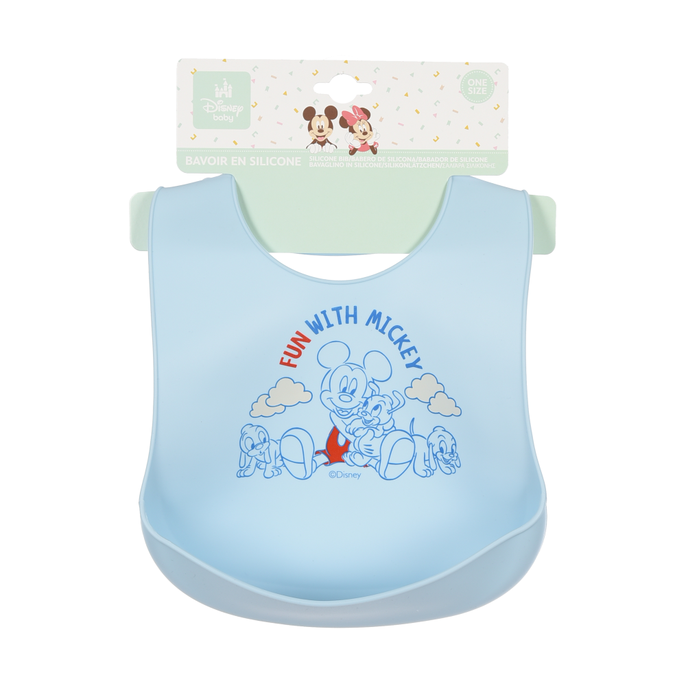 Bavetto Topolino DISNEY Bavaglino in Silicone 30 X 23 CM con Tasca Raccogli Briciole per Bambini - Ez09010