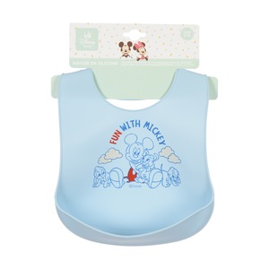 Bavetto Topolino DISNEY Bavaglino in Silicone 30 X 23 CM con Tasca Raccogli Briciole per Bambini - Ez09010