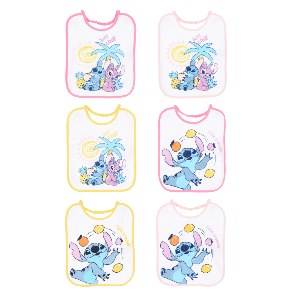 Bavette Stitch DISNEY Set 6 Bavaglini 27 X 22,5 CM in Spugna per Bambini - Ez09002