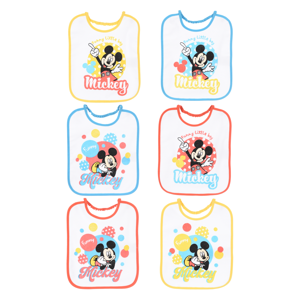 Bavette Topolino DISNEY Set 6 Bavaglini 27 X 22,5 CM in Spugna per Bambini - Ez09014