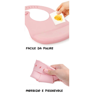 Bavetto Minnie DISNEY Bavaglino in Silicone 30 X 23 CM con Tasca Raccogli Briciole per Bambini - Ez09003