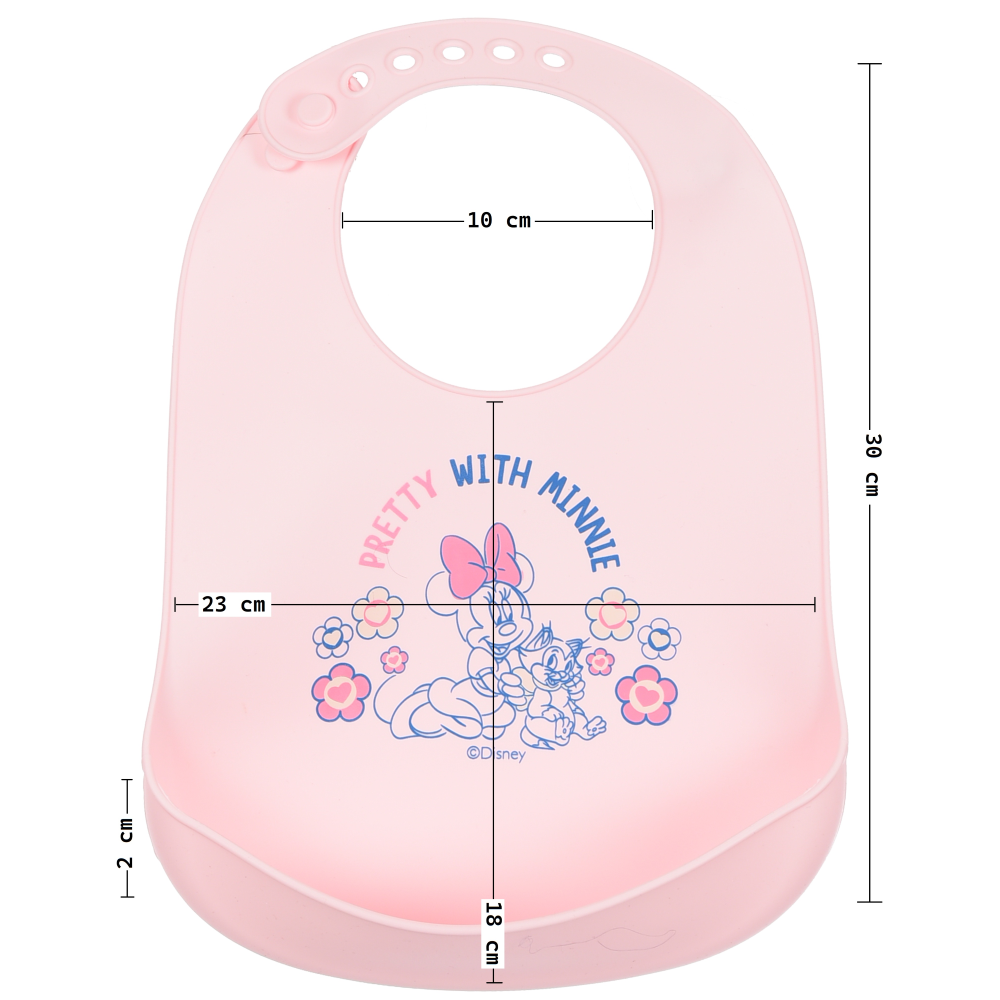 Bavetto Minnie DISNEY Bavaglino in Silicone 30 X 23 CM con Tasca Raccogli Briciole per Bambini - Ez09003