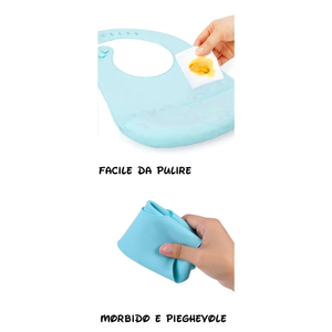 Bavetto Topolino DISNEY Bavaglino in Silicone 30 X 23 CM con Tasca Raccogli Briciole per Bambini - Ez09010