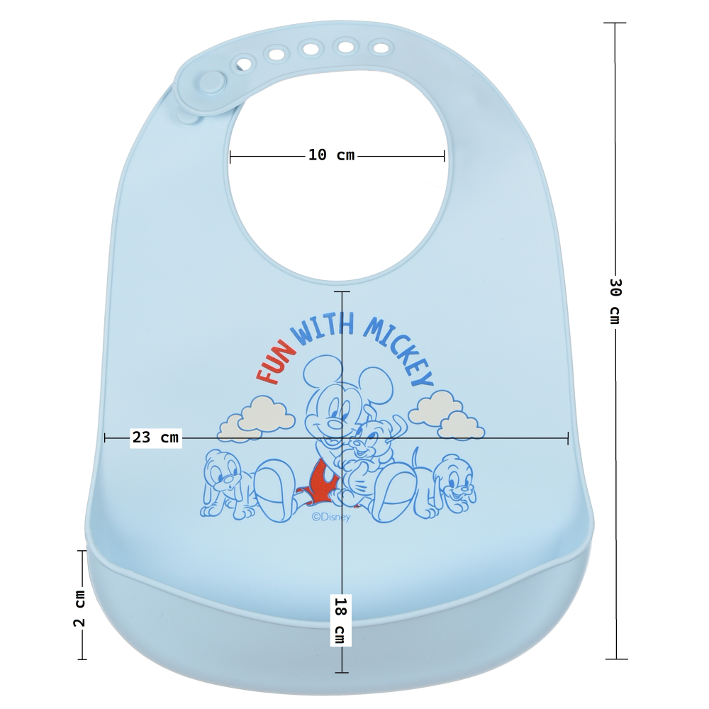 Bavetto Topolino DISNEY Bavaglino in Silicone 30 X 23 CM con Tasca Raccogli Briciole per Bambini - Ez09010