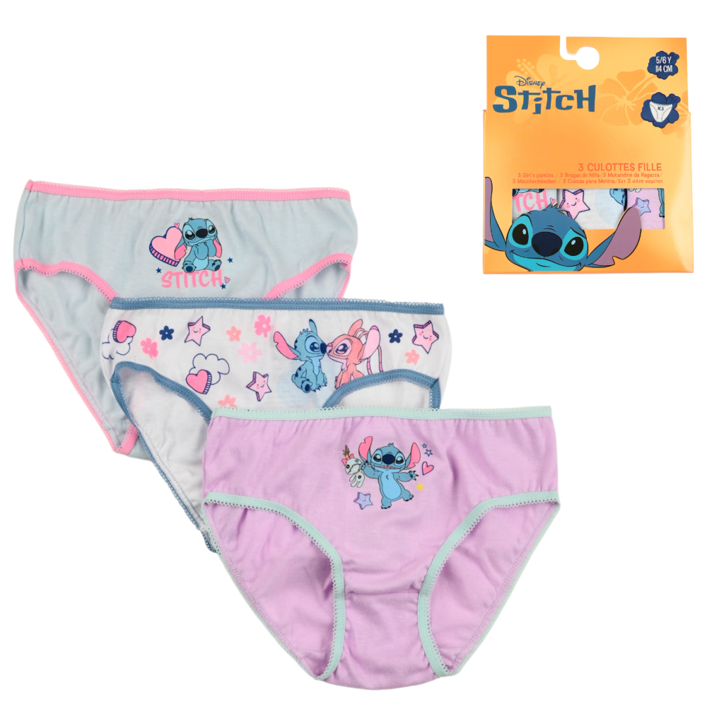Mutandine Set 3 Pezzi Stitch DISNEY Slip in Cotone in Scatola 3/8 Anni- Ez30052