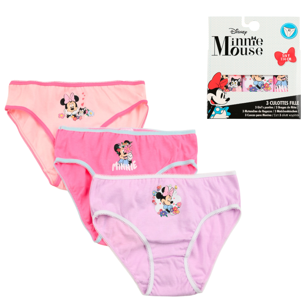 Mutandine Set 3 Pezzi Minnie DISNEY Slip in Cotone in Scatola 3/8 Anni- Ez30029