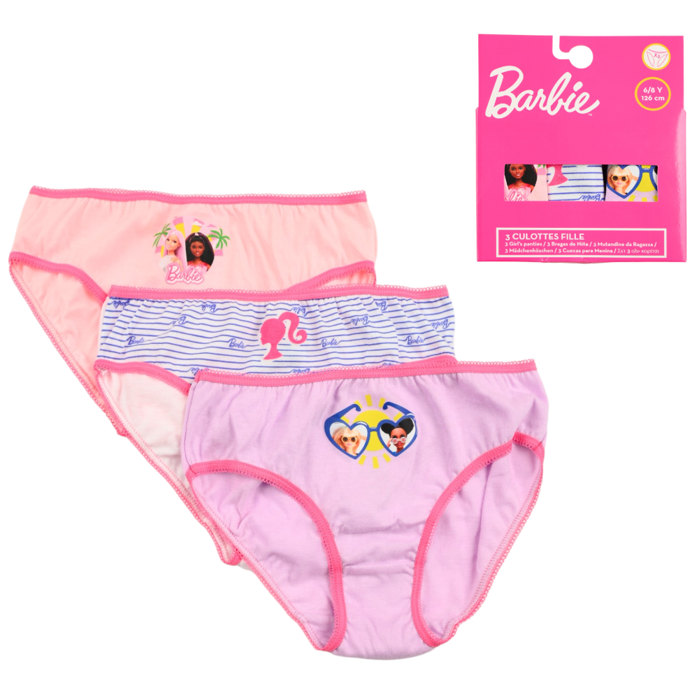 Mutandine Set 3 Pezzi Barbie Mattel Slip in Cotone in Scatola 4/10 Anni- Ez30006