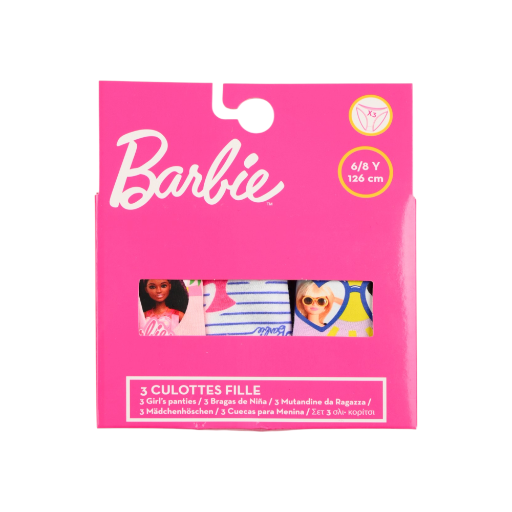 Mutandine Set 3 Pezzi Barbie Mattel Slip in Cotone in Scatola 4/10 Anni- Ez30006