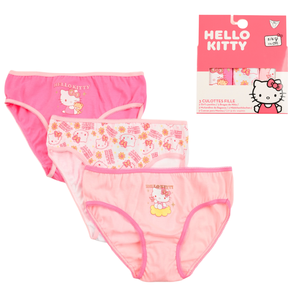 Mutandine Set 3 Pezzi Hello Kitty Sanrio Slip in Cotone in Scatola 3/8 Anni- Ez30044