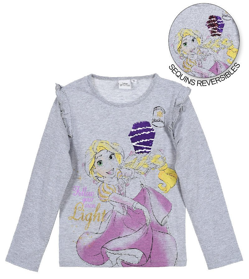 T-Shirt Principesse DISNEY Paillettes Maglietta Bambina Sun City Taglie 3/6 Anni - Hs1403grigio