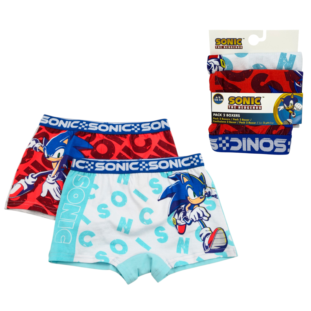 Boxer Set 2 Pezzi Sonic Mutande in Cotone 4/10 Anni - Ez30034/2