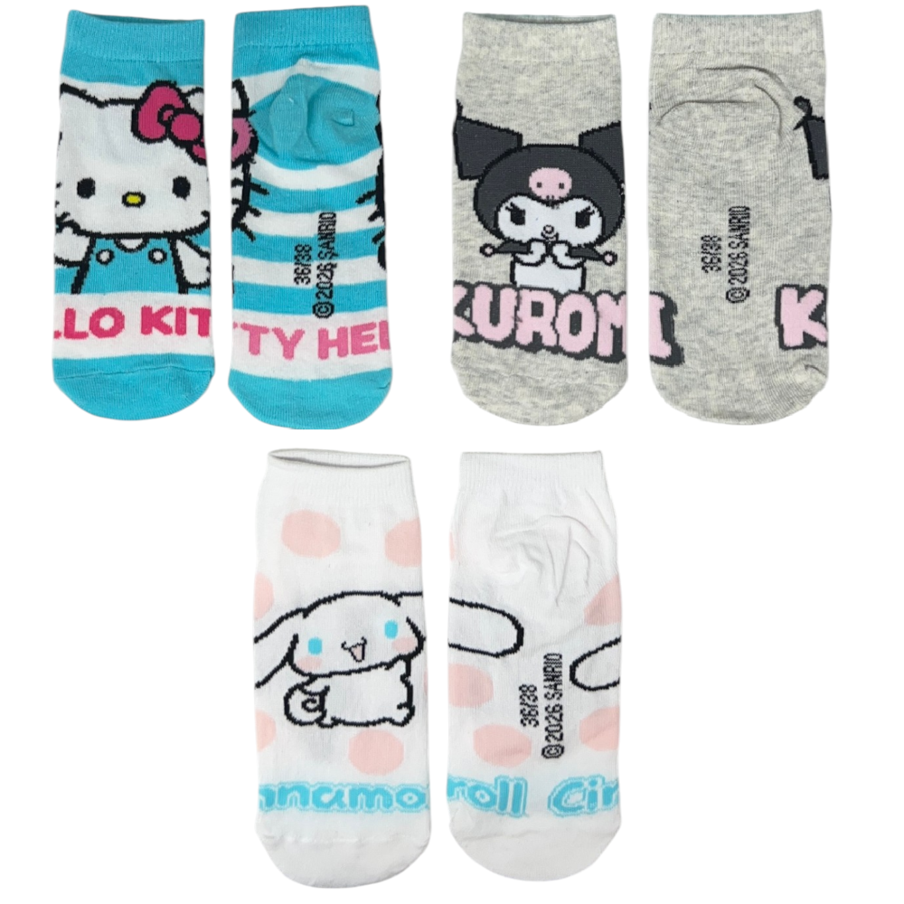 Calzini Hello Kitty Sanrio in Misto Cotone 3 Paia Assortiti Adulto 36/41 - Ez39005/2