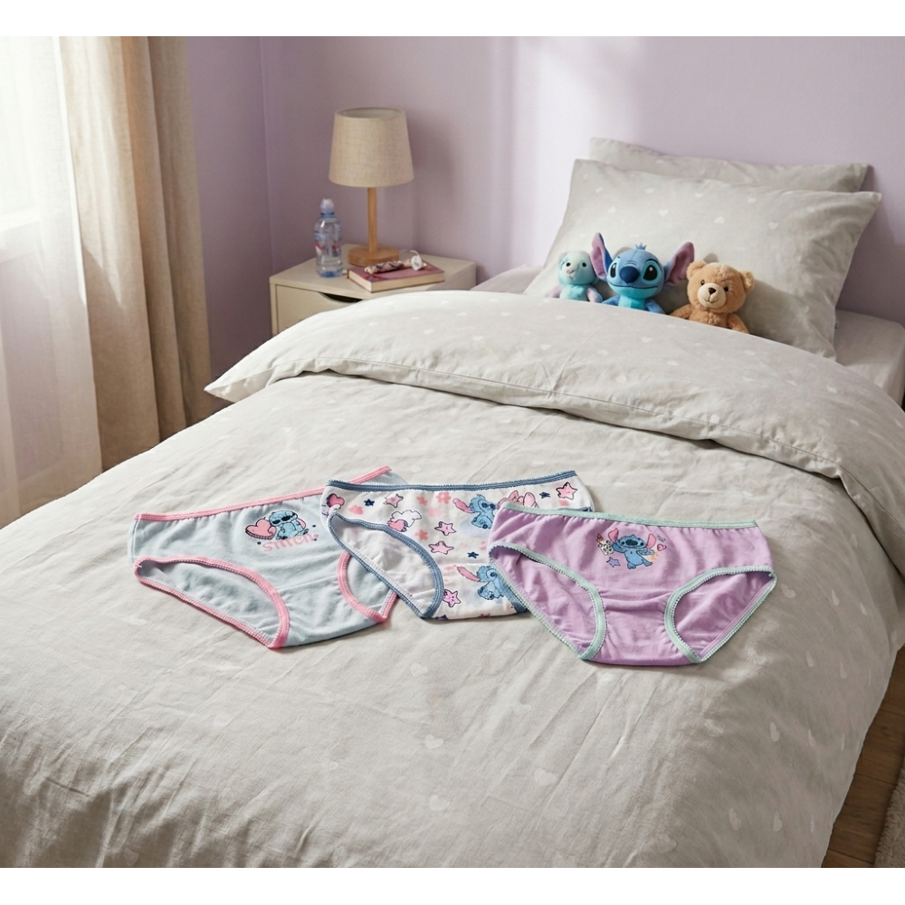 Mutandine Set 3 Pezzi Stitch DISNEY Slip in Cotone in Scatola 3/8 Anni- Ez30052