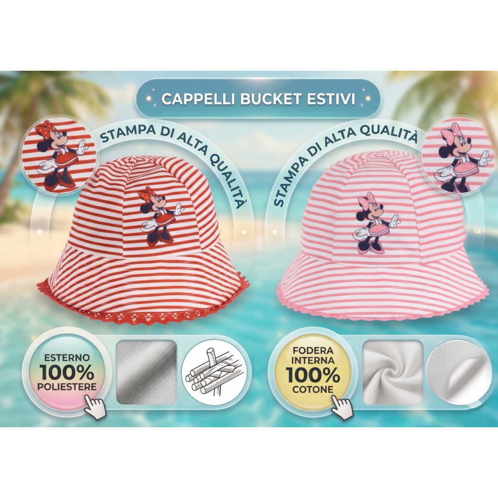 Cappello Minnie DISNEY Berretto Modello Alla Pescatora Bucket Bambina - Ez45006rosso