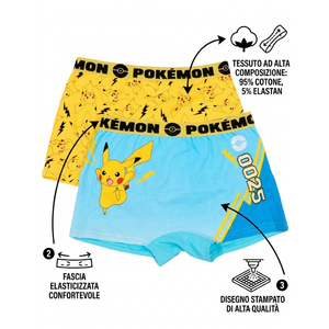 Boxer Set 2 Pezzi Pikachu Pokemon Mutande in Cotone 4/10 Anni - Ez30003/1