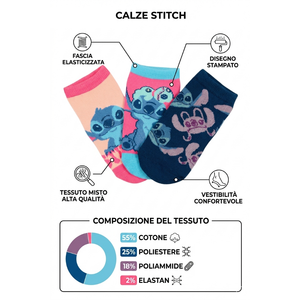 Calzini Stitch DISNEY in Misto Cotone 3 Paia Assortiti 23/34 - Ez06019/2