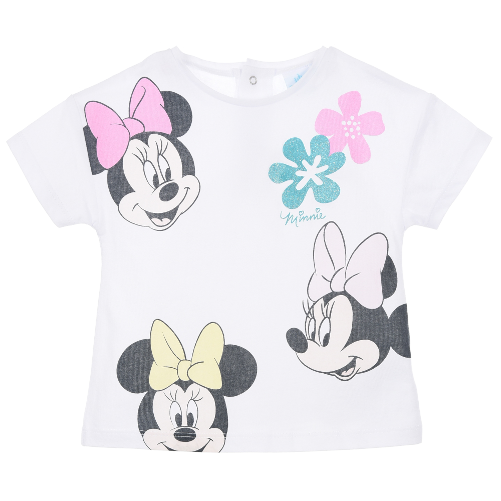 T-Shirt Maniche Corte Minnie DISNEY Maglietta 100% Cotone Dettagli Glitter Neonata - Ez00008bianco