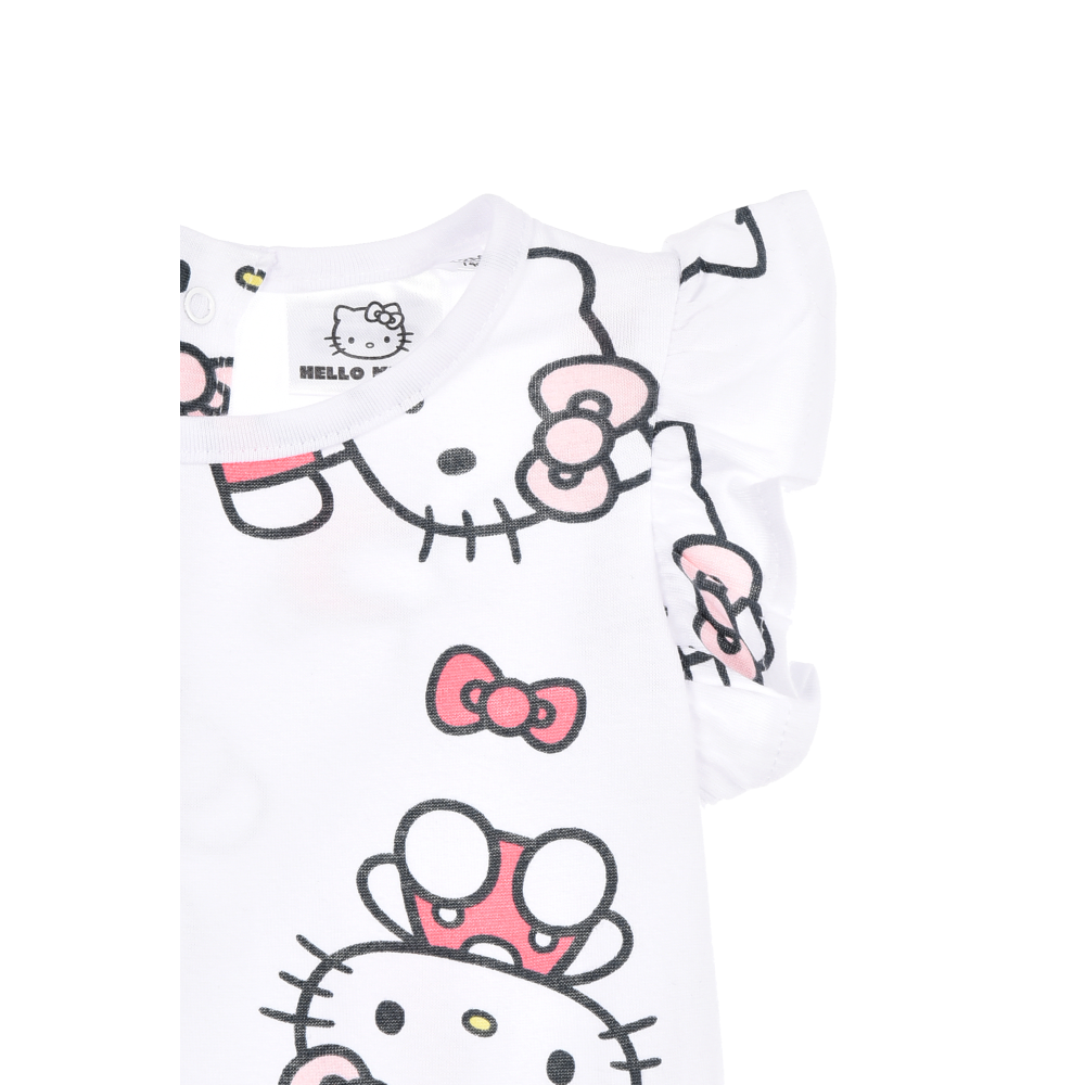 Abito Hello Kitty Sanrio Smanicato Neonata Vestitino Scamiciata in Cotone - Ez00016bianco