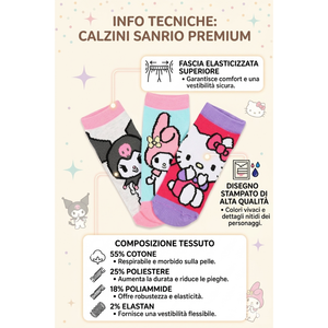 Calzini Hello Kitty Sanrio in Misto Cotone 3 Paia Assortiti 23/34 - Ez06011/2