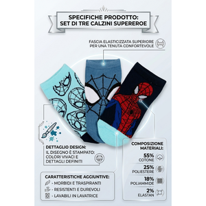 Calzini Spiderman MARVEL in Misto Cotone 3 Paia Assortiti 23/34 - Ez06042/2