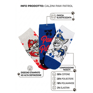 Calzini Paw Patrol in Misto Cotone 3 Paia Assortiti 23/34- Ez06032/2