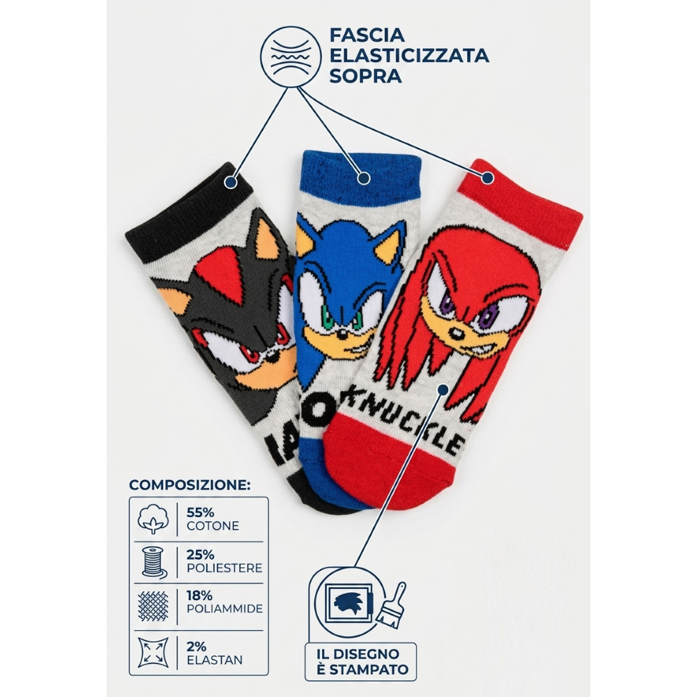 Calzini Sonic in Misto Cotone 3 Paia Assortiti 23/34 - Ez06036/2