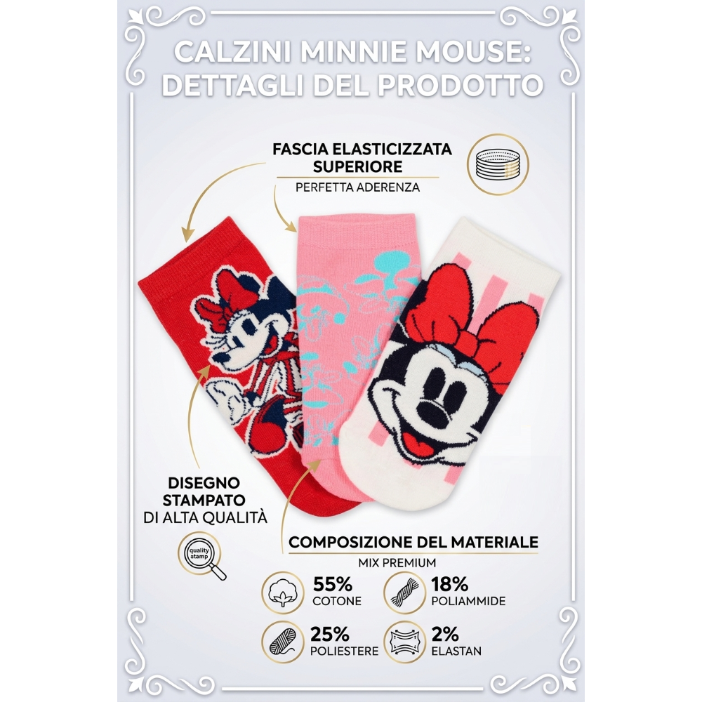 Calzini Minnie DISNEY in Misto Cotone 3 Paia Assortiti Adulto 36/41 - Ez39001/1