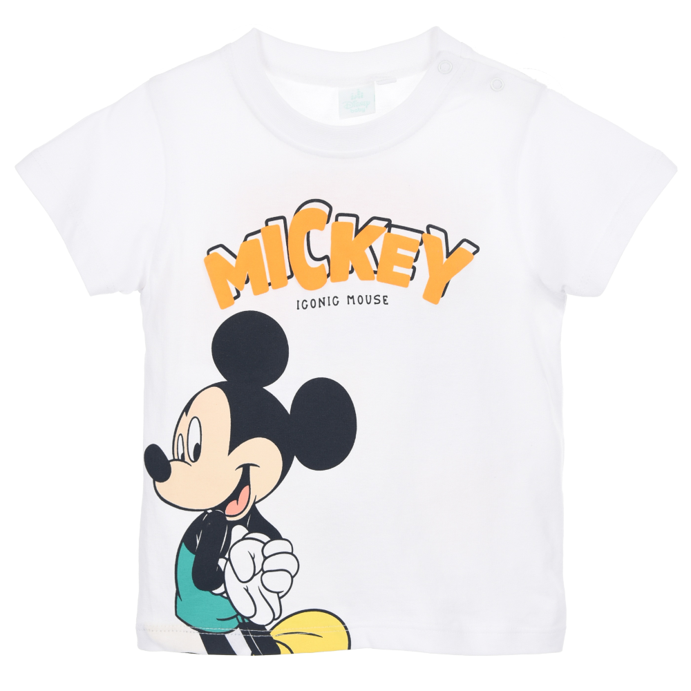 T-Shirt Maniche Corte Topolino DISNEY Maglietta 100% Cotone Neonato - Ez00011bianco