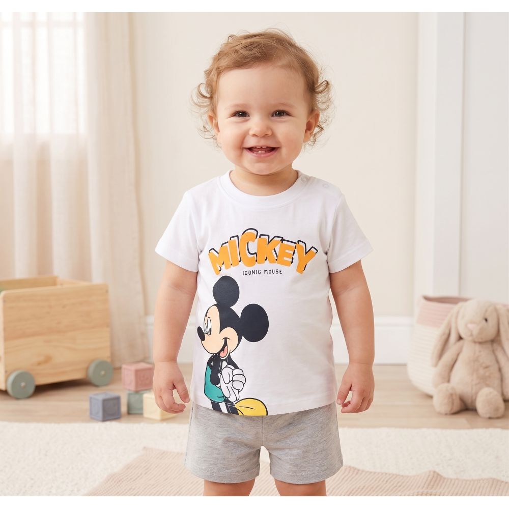T-Shirt Maniche Corte Topolino DISNEY Maglietta 100% Cotone Neonato - Ez00011bianco
