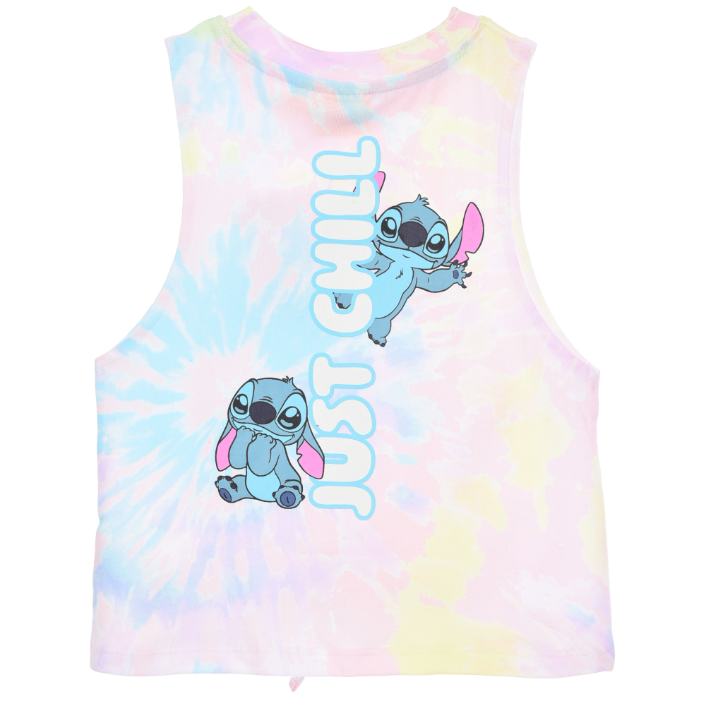 Canotta Stitch DISNEY Bambina Smanicata Tie-Dye con Nodo Frontale 100% Cotone - Ez10051rosa
