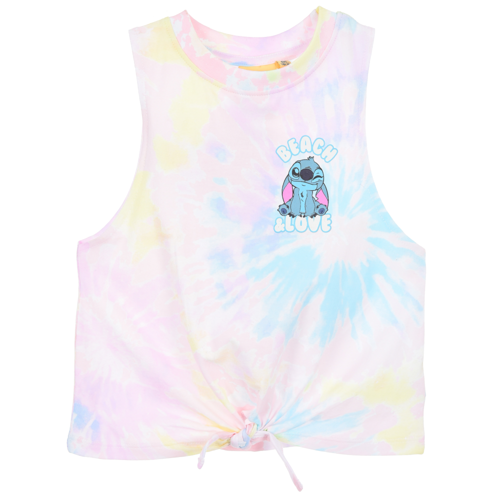 Canotta Stitch DISNEY Bambina Smanicata Tie-Dye con Nodo Frontale 100% Cotone - Ez10051rosa