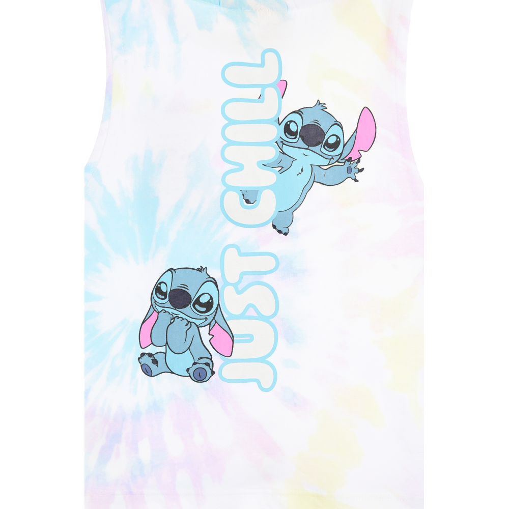 Canotta Stitch DISNEY Bambina Smanicata Tie-Dye con Nodo Frontale 100% Cotone - Ez10051bianco