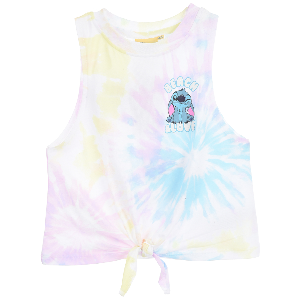 Canotta Stitch DISNEY Bambina Smanicata Tie-Dye con Nodo Frontale 100% Cotone - Ez10051bianco