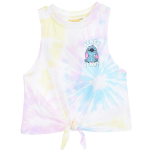 Canotta Stitch DISNEY Bambina Smanicata Tie-Dye con Nodo Frontale 100% Cotone - Ez10051bianco