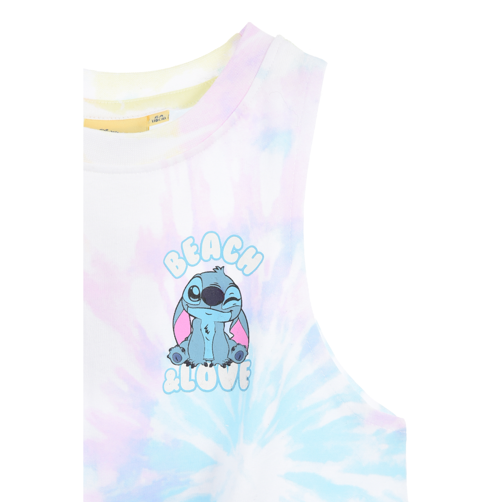 Canotta Stitch DISNEY Bambina Smanicata Tie-Dye con Nodo Frontale 100% Cotone - Ez10051bianco