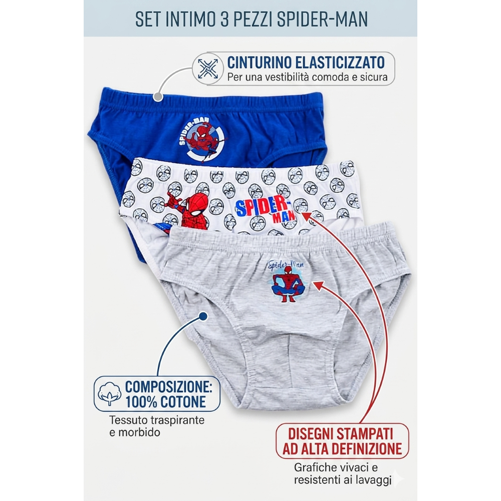 Mutandine Set 3 Pezzi Spiderman MARVEL Slip in Cotone in Scatola 3/8 Anni- Ez30036