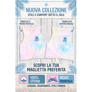 Canotta Stitch DISNEY Bambina Smanicata Tie-Dye con Nodo Frontale 100% Cotone - Ez10051bianco