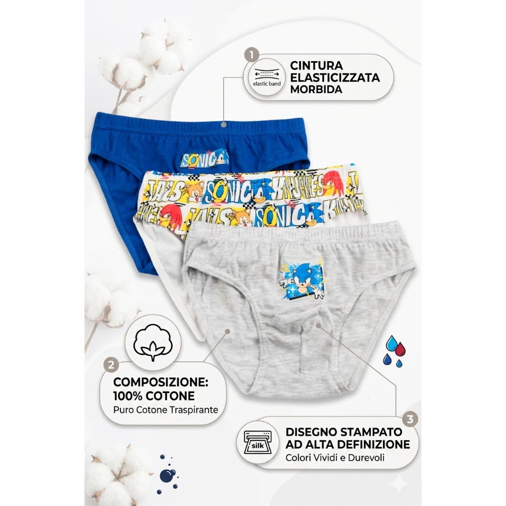 Mutandine Set 3 Pezzi Sonic Slip in Cotone in Scatola 3/8 Anni- Ez30032